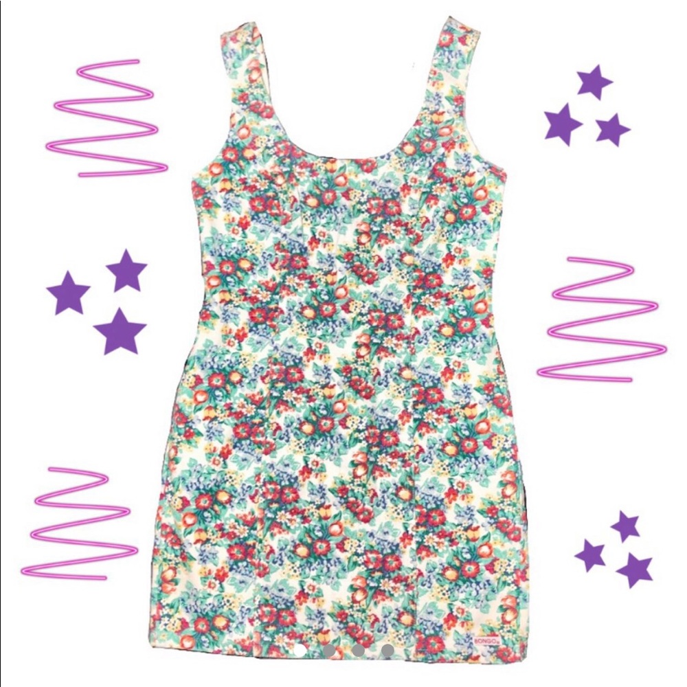 80s Vintage floral denim tank skater dress